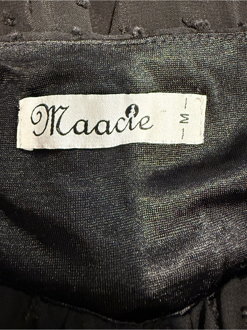 Maacie Black Swiss Dot Maternity Milkmaid Top Short Puff Sleeve Lined Medium M - Picture 9 of 9